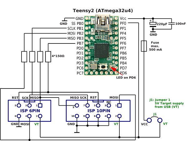 Avrispmk2 mit Teensy 2.0