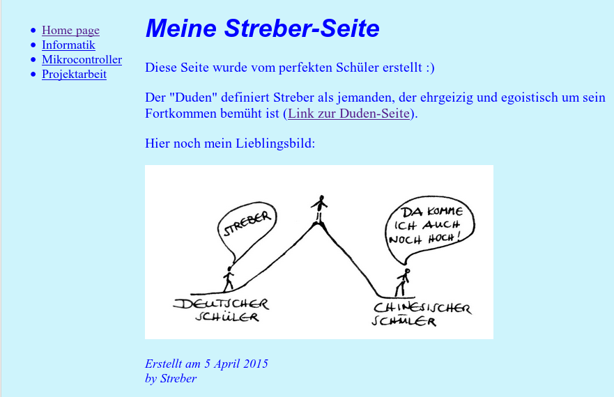 Webseite mit Navigationsleiste