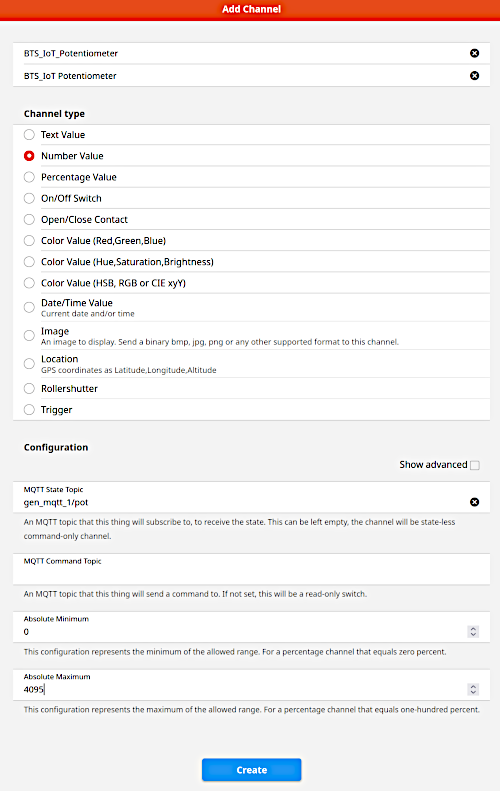 mqtt generic Sitemap input Channel