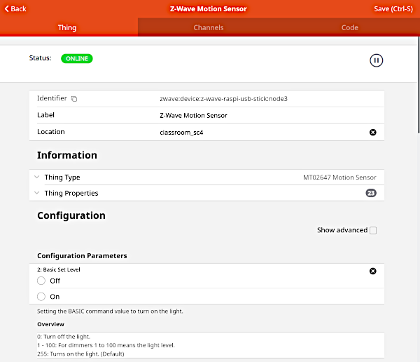 Z-wave config motion sensor