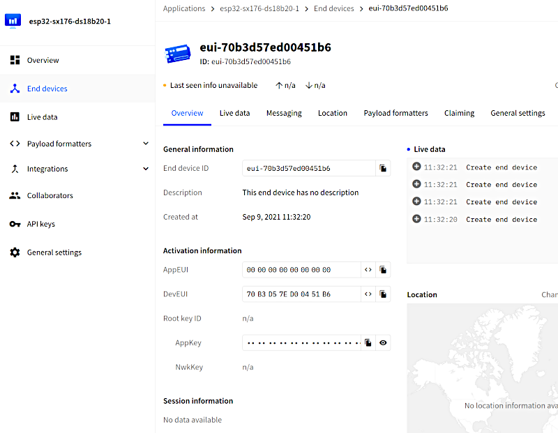 ttn end device registered