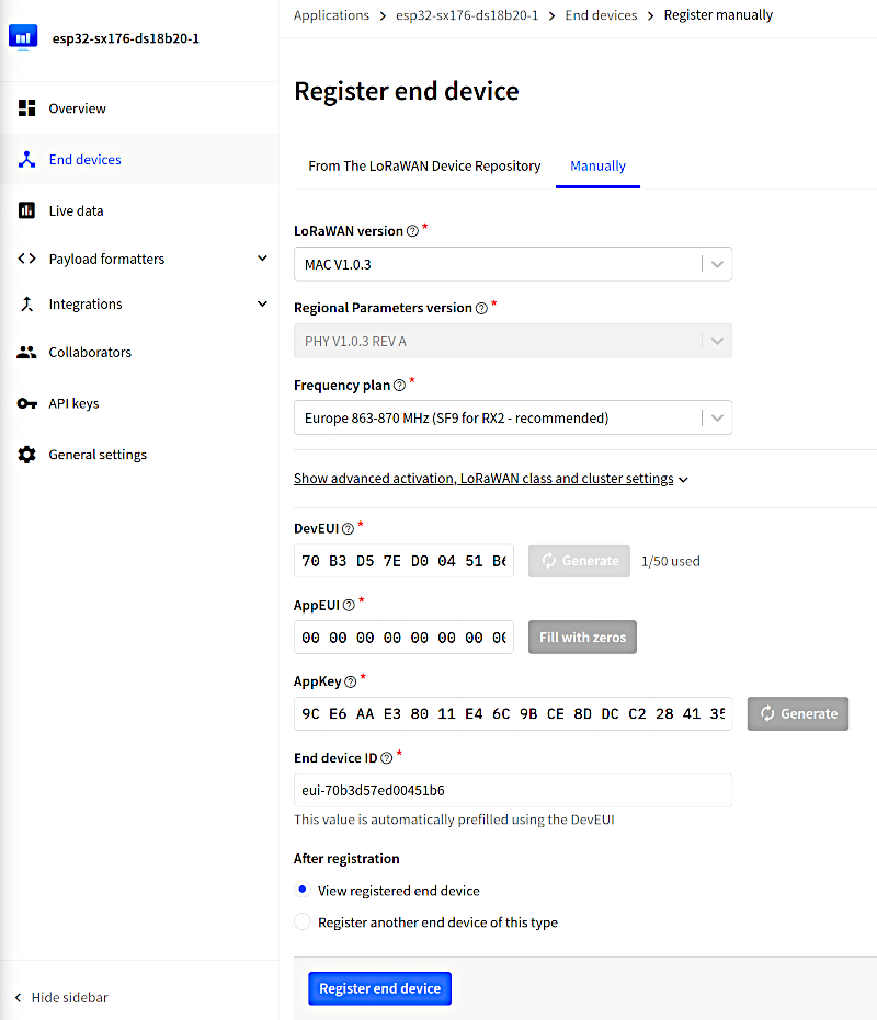 ttn register end device